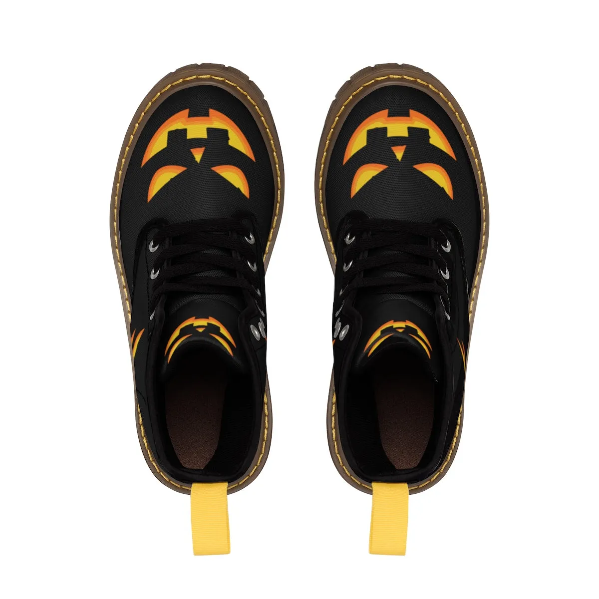 Best High Arch Hiking Shoes Halloween Pumpkin Face Men's Boots, Lace-Up Winter Hiking Canvas Boots Shoes For Men