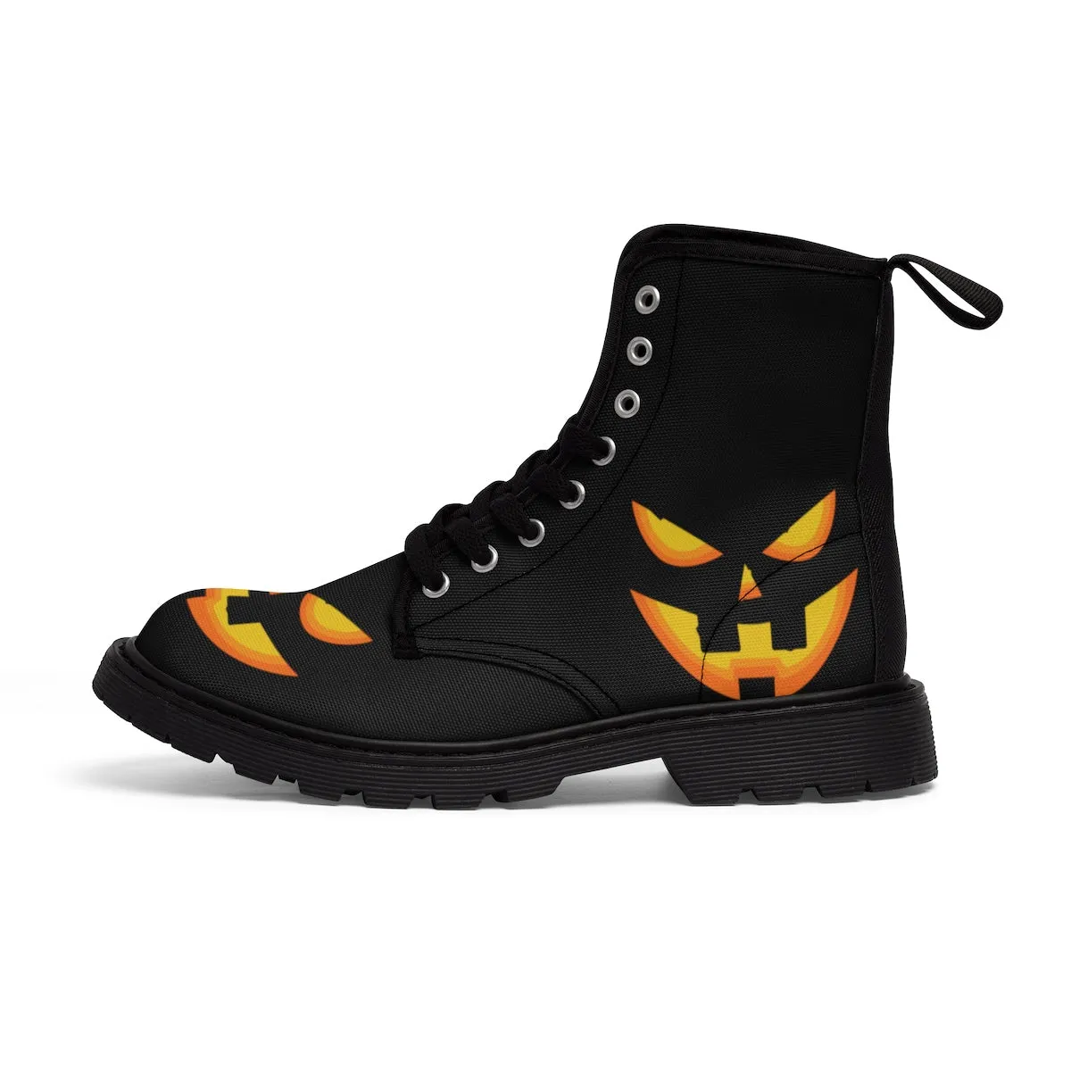 Halloween Pumpkin Face Men's Boots, Lace-Up Winter Hiking Canvas Boots Shoes For Men Running With Hiking Shoes