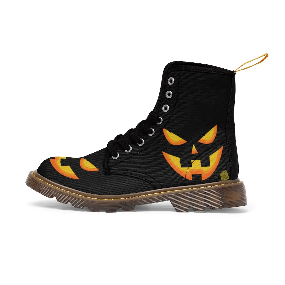 Foot-shaped Minimalist Hiking Shoes Halloween Pumpkin Face Men's Boots, Lace-Up Winter Hiking Canvas Boots Shoes For Men