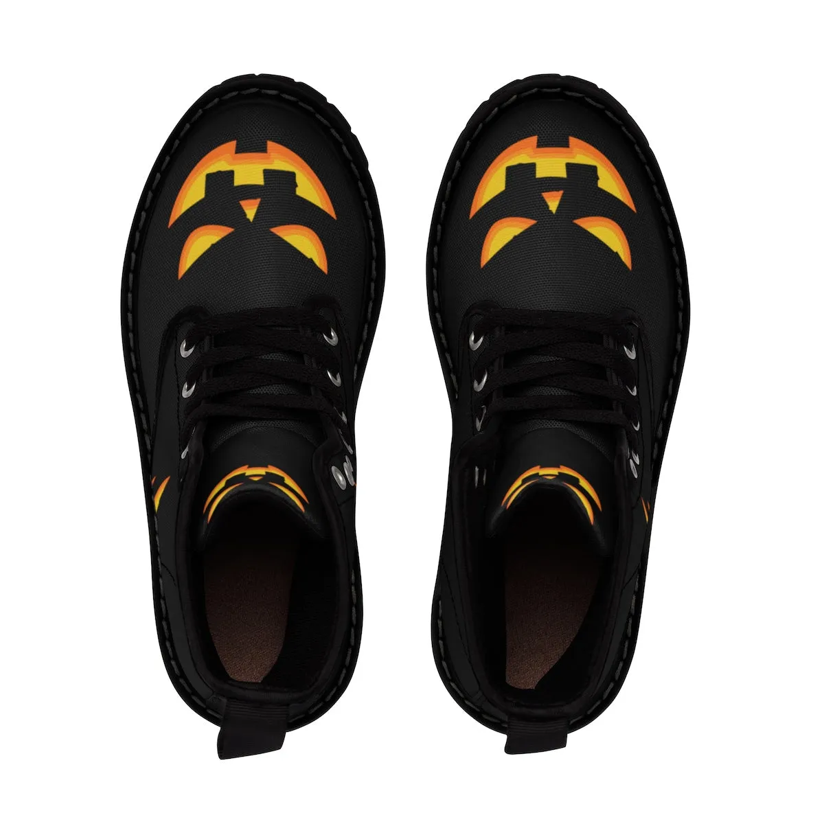 Hiking Shoes Good For Snow Halloween Pumpkin Face Men's Boots, Lace-Up Winter Hiking Canvas Boots Shoes For Men