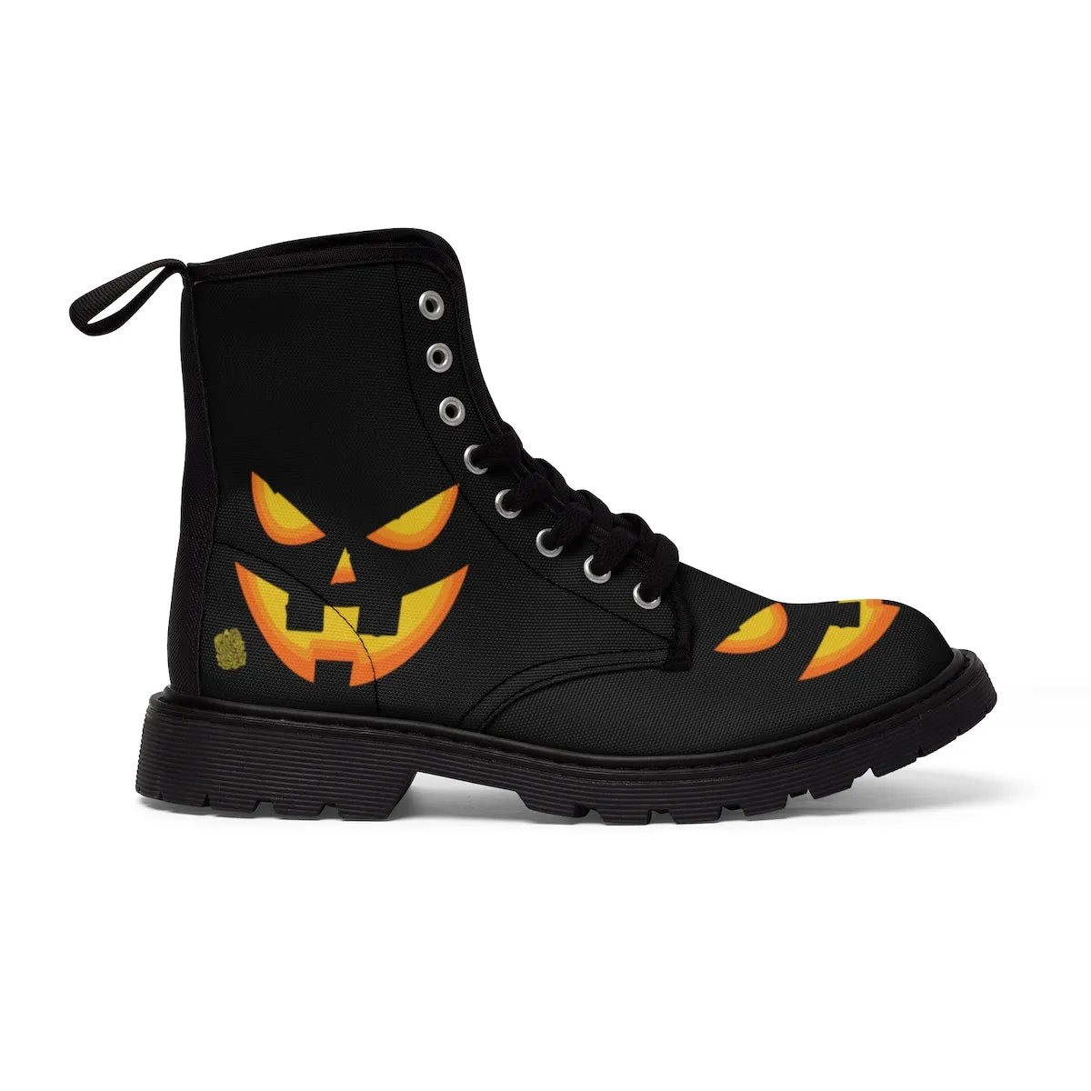 Puncture Resistant Hiking Shoes Halloween Pumpkin Face Men's Boots, Lace-Up Winter Hiking Canvas Boots Shoes For Men