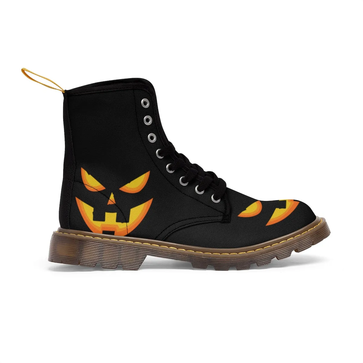 Hiking Shoes Good For Water Halloween Pumpkin Face Men's Boots, Lace-Up Winter Hiking Canvas Boots Shoes For Men