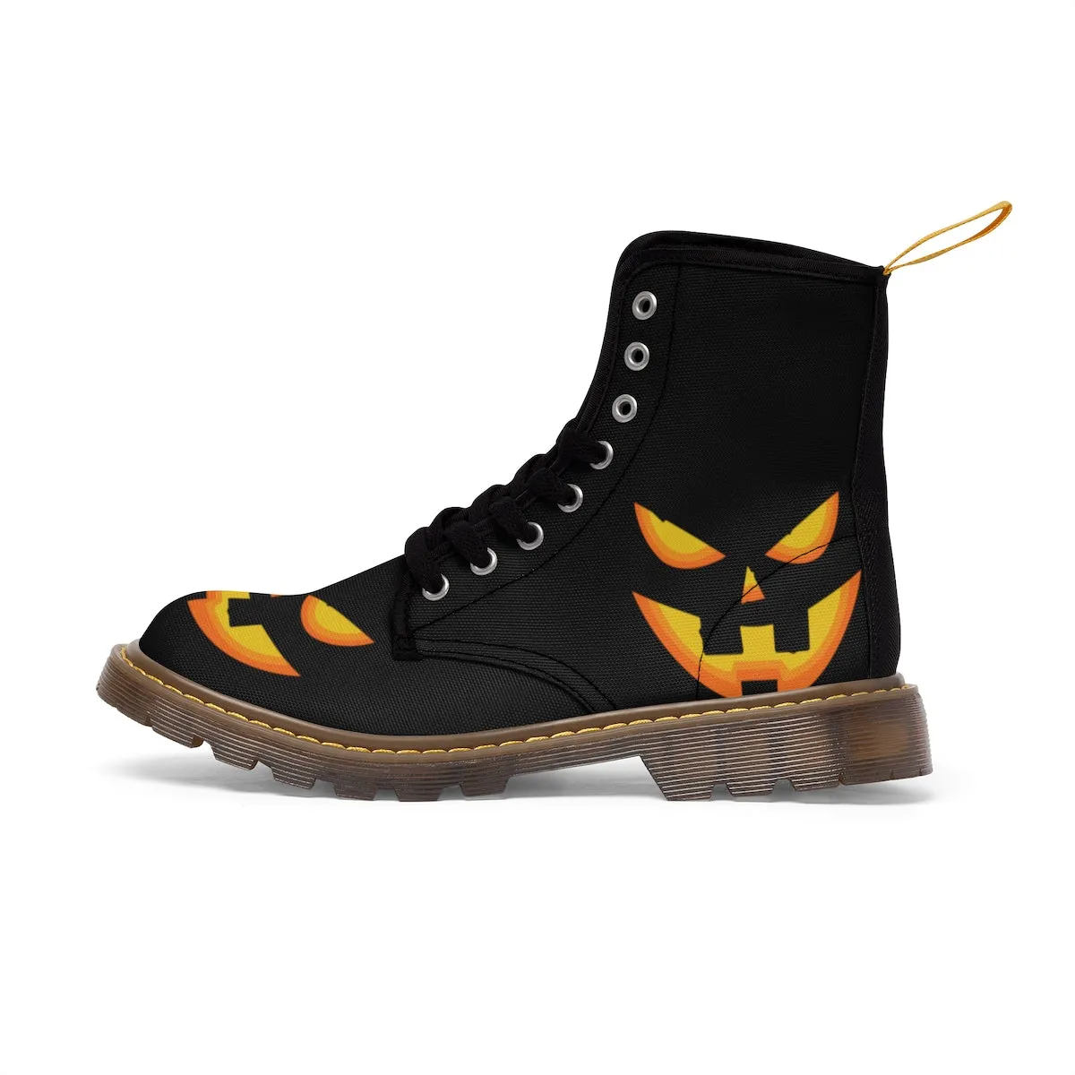 Halloween Pumpkin Face Men's Boots, Lace-Up Winter Hiking Canvas Boots Shoes For Men Indestructible Hiking Shoes