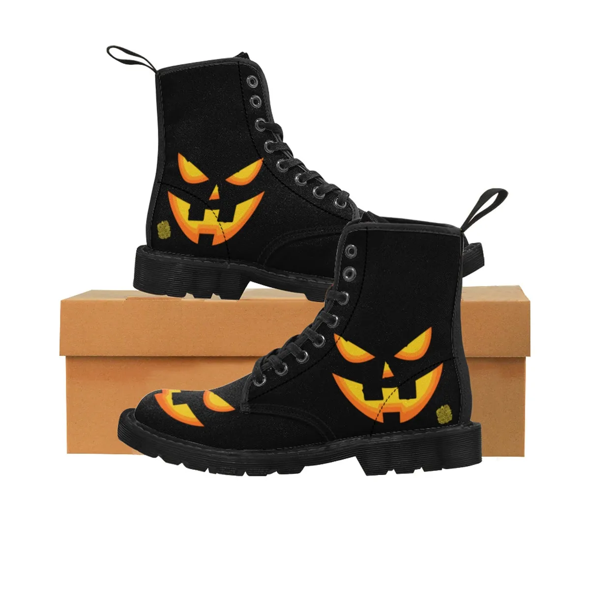 Halloween Pumpkin Face Men's Boots, Lace-Up Winter Hiking Canvas Boots Shoes For Men New Hiking Shoes