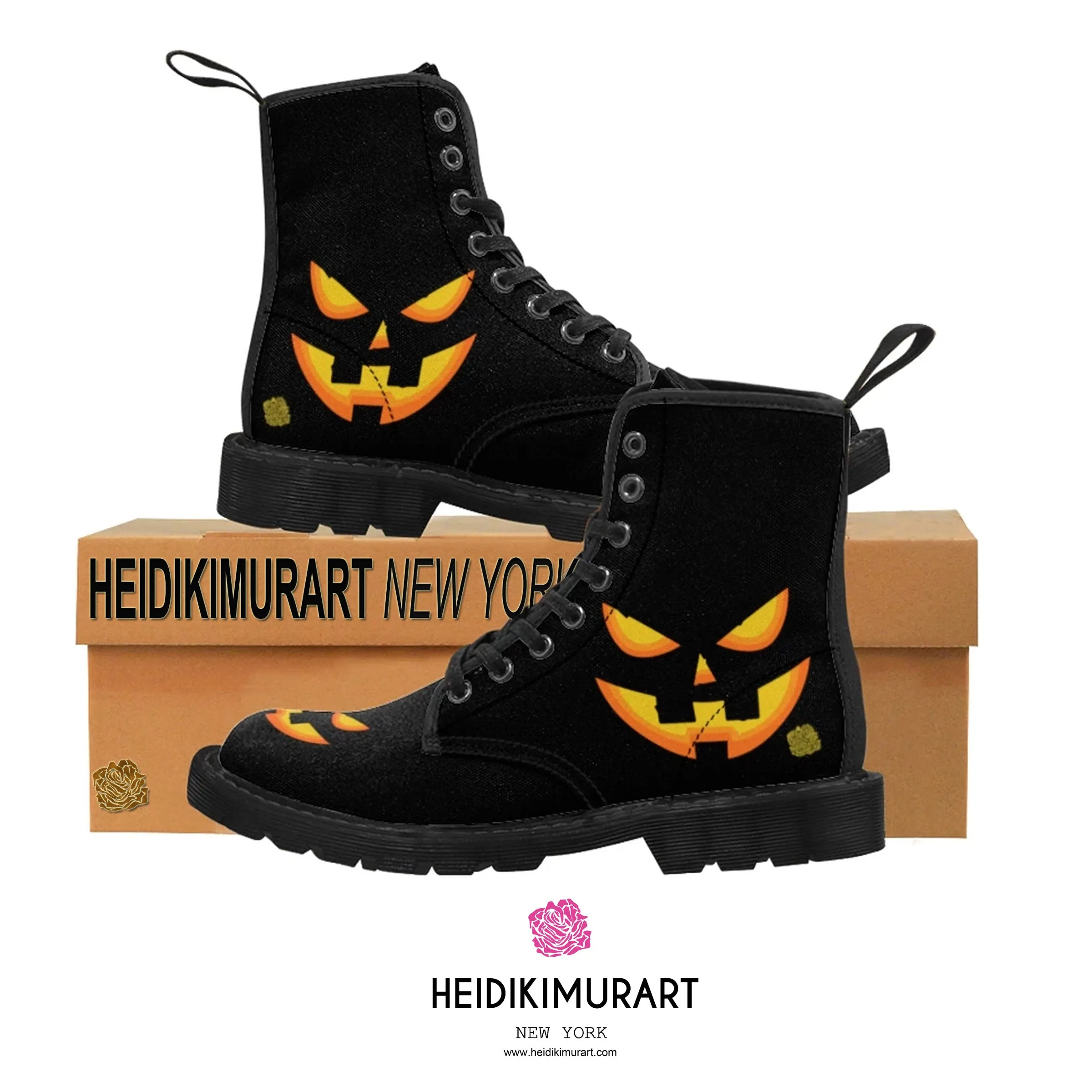 Shop Hiking Shoes Halloween Pumpkin Face Men's Boots, Lace-Up Winter Hiking Canvas Boots Shoes For Men
