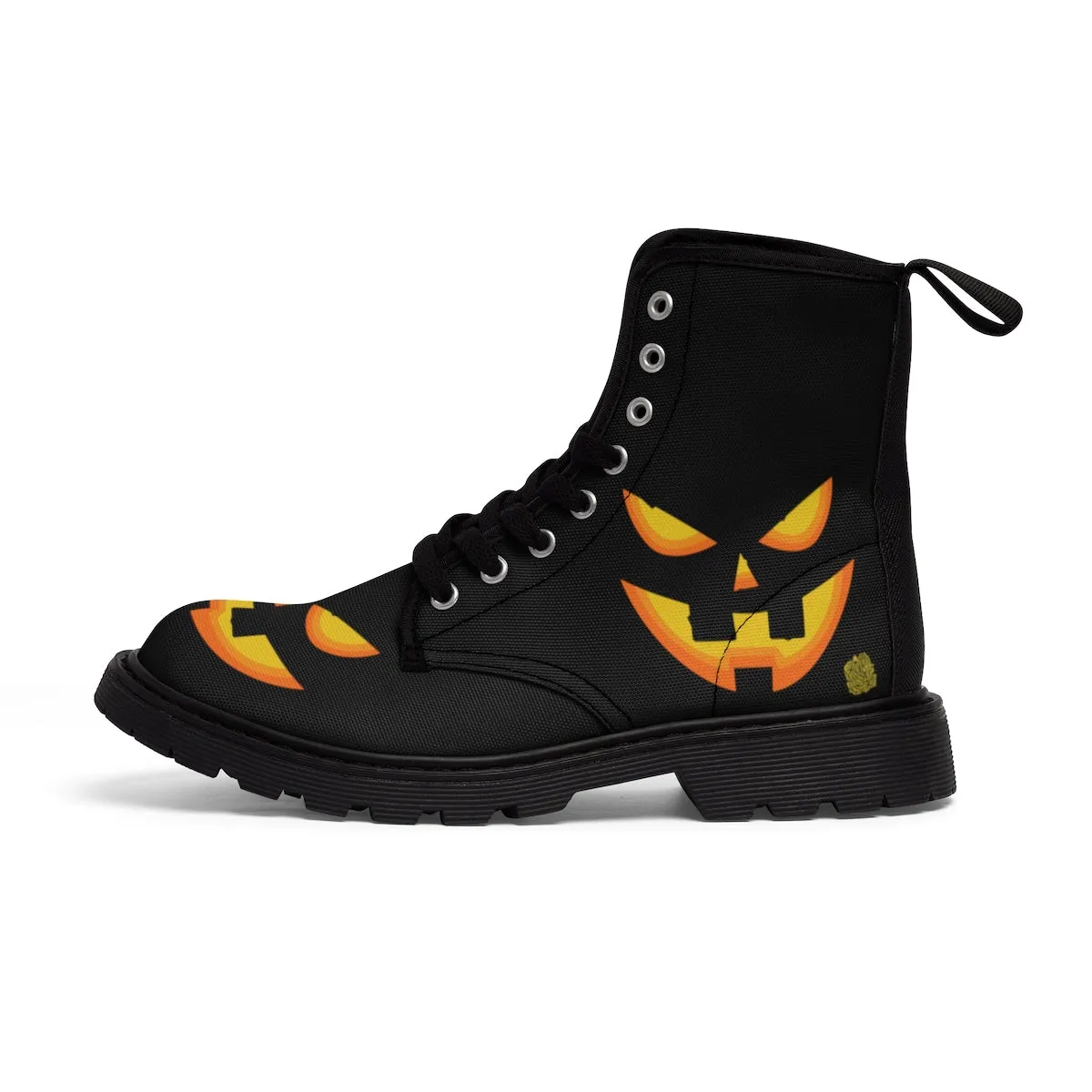 Halloween Pumpkin Face Men's Boots, Lace-Up Winter Hiking Canvas Boots Shoes For Men Best Hiking Shoes For Work