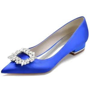 Women's Silk Satin Closed Toe With Rhinestone Flat Heel Wedding Shoes Daisy Fuentes Flat Shoes