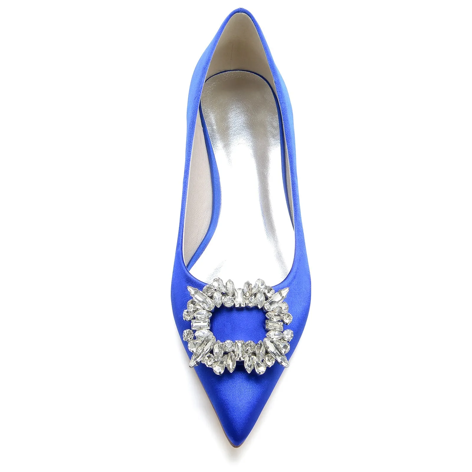 Flat Shoes With A Bow Women's Silk Satin Closed Toe With Rhinestone Flat Heel Wedding Shoes