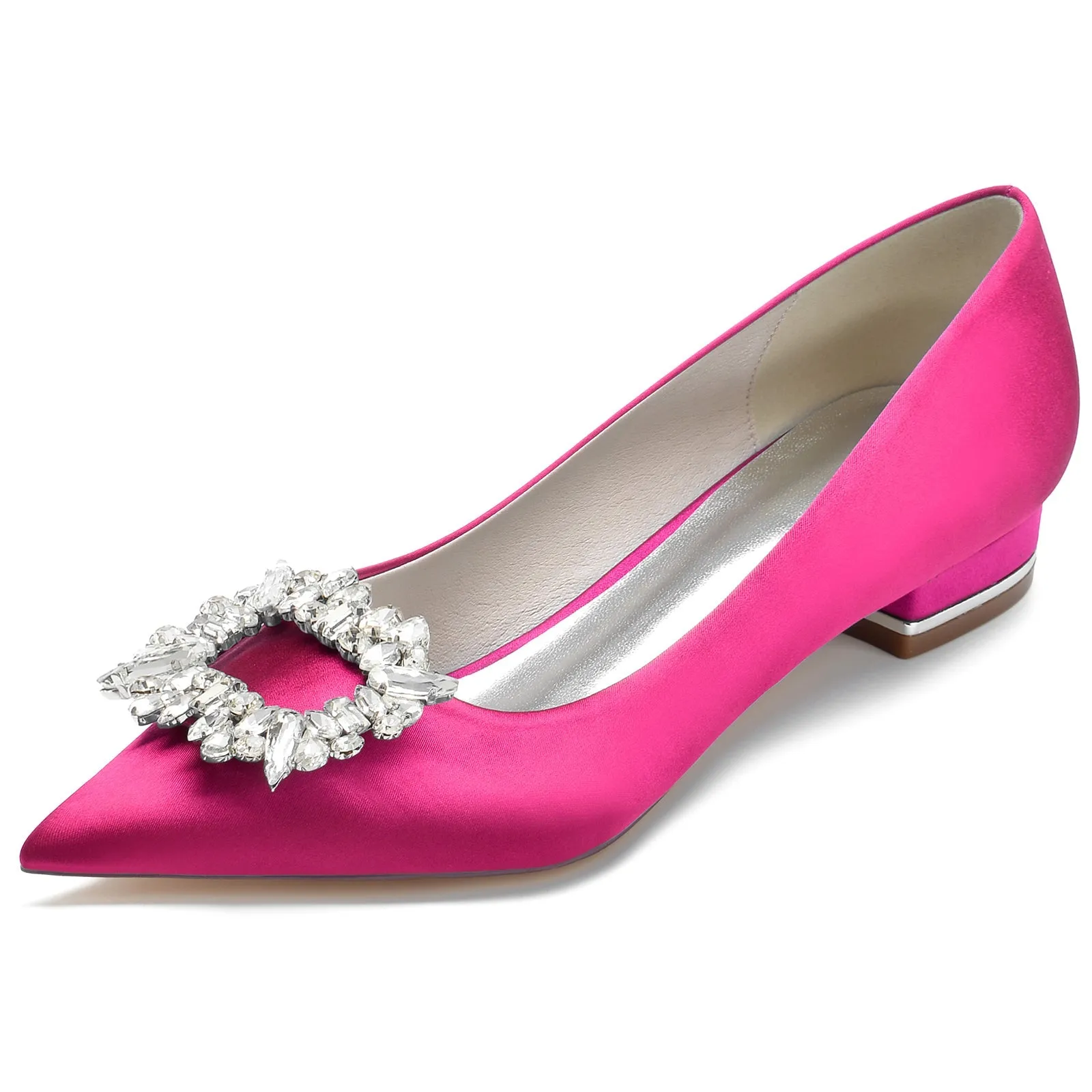 Cross Country Flat Shoes Women's Silk Satin Closed Toe With Rhinestone Flat Heel Wedding Shoes
