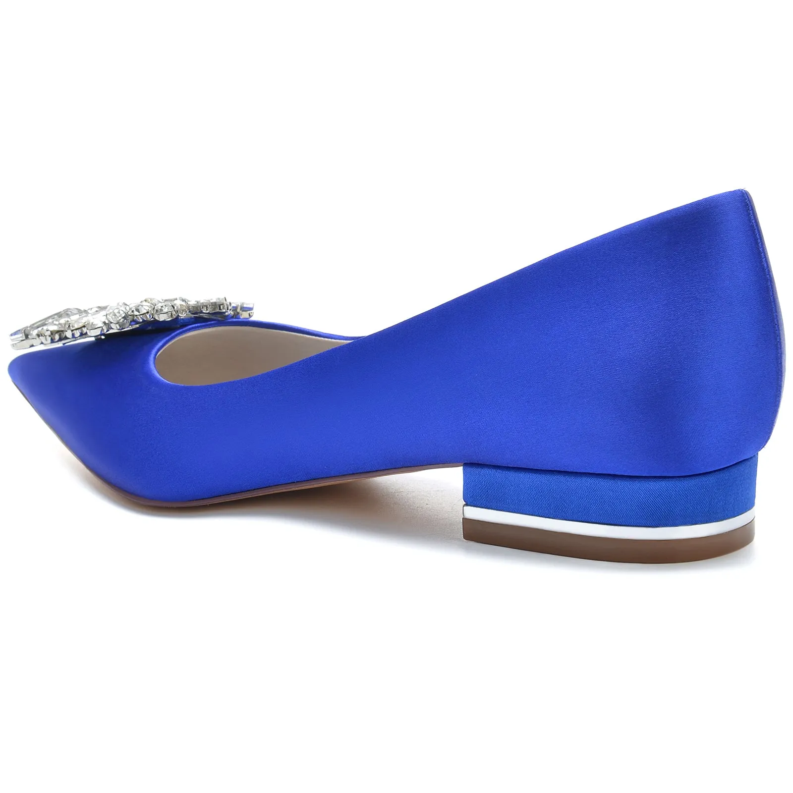 Knitted Flat Shoes Women's Silk Satin Closed Toe With Rhinestone Flat Heel Wedding Shoes