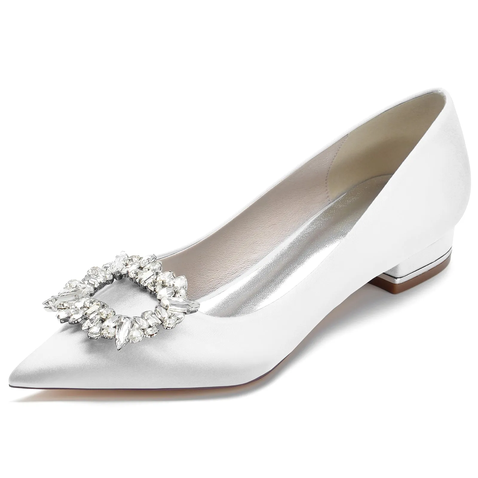 Women's Silk Satin Closed Toe With Rhinestone Flat Heel Wedding Shoes Shoes For Flat Footed