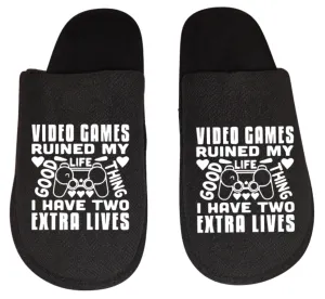 Video games ruined my life good thing I have 2 extra lives funny video game Gamer Gaming Men's Slippers / House Shoes slides dad husband father son gift Kitty Slippers