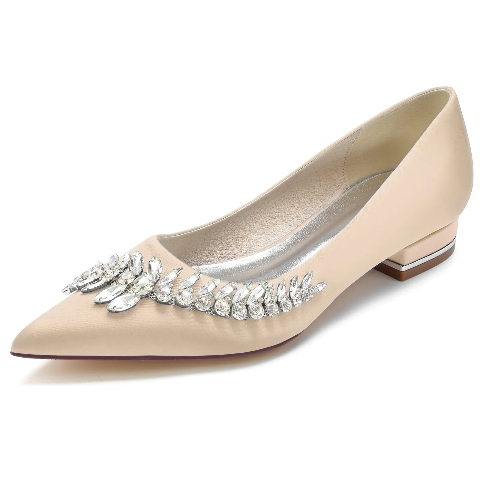 Fall Wedding Shoes Flats Women's Silk Satin With Flat Heel Closed Toe Rhinestone Party Shoes