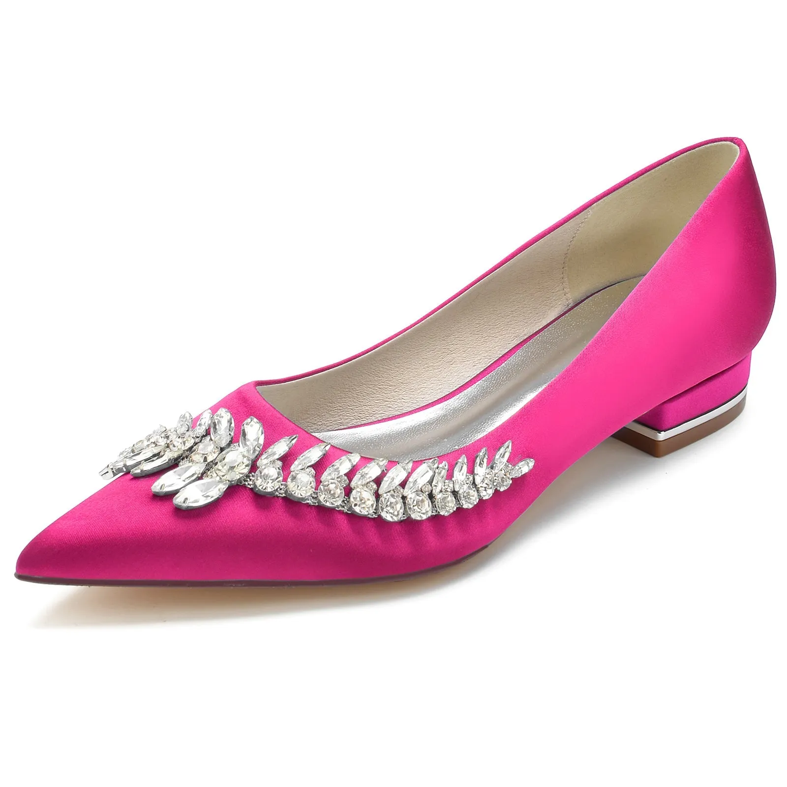 Women's Silk Satin With Flat Heel Closed Toe Rhinestone Party Shoes Track Shoes For Feet
