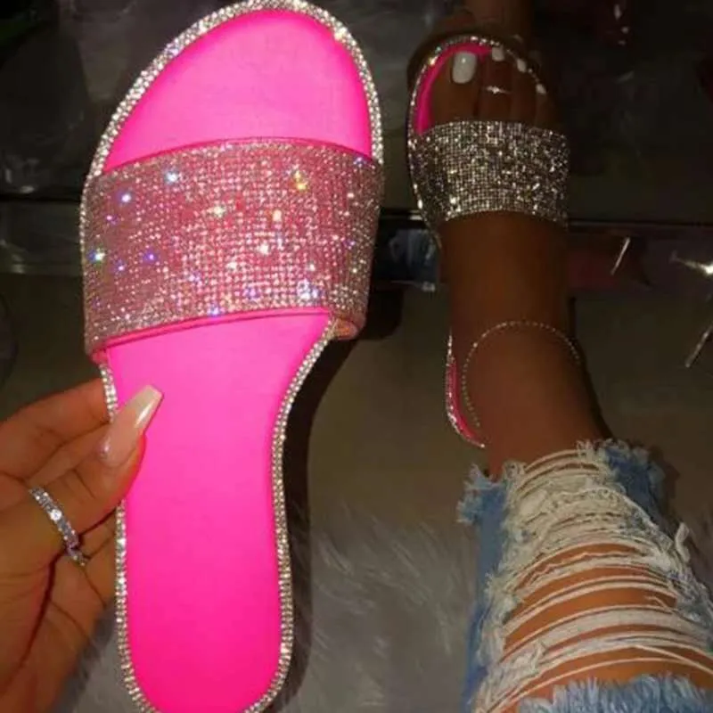 Glitter Slippers Women Summer Sandals shoes Dressy Flat Shoes For Wedding