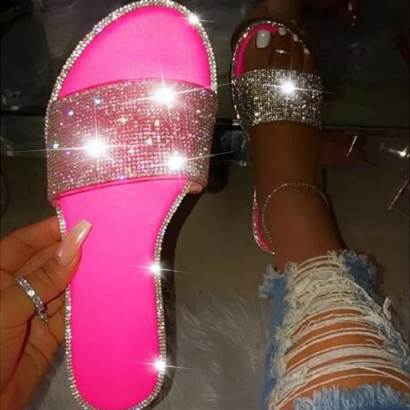 Glitter Slippers Women Summer Sandals shoes Designer Flat Bridal Shoes
