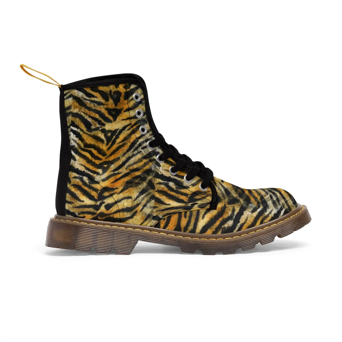 Hiking Shoes Wide Width Waterproof Orange Tiger Striped Men's Boots, Animal Print Designer Hiking Boots Shoes For Men