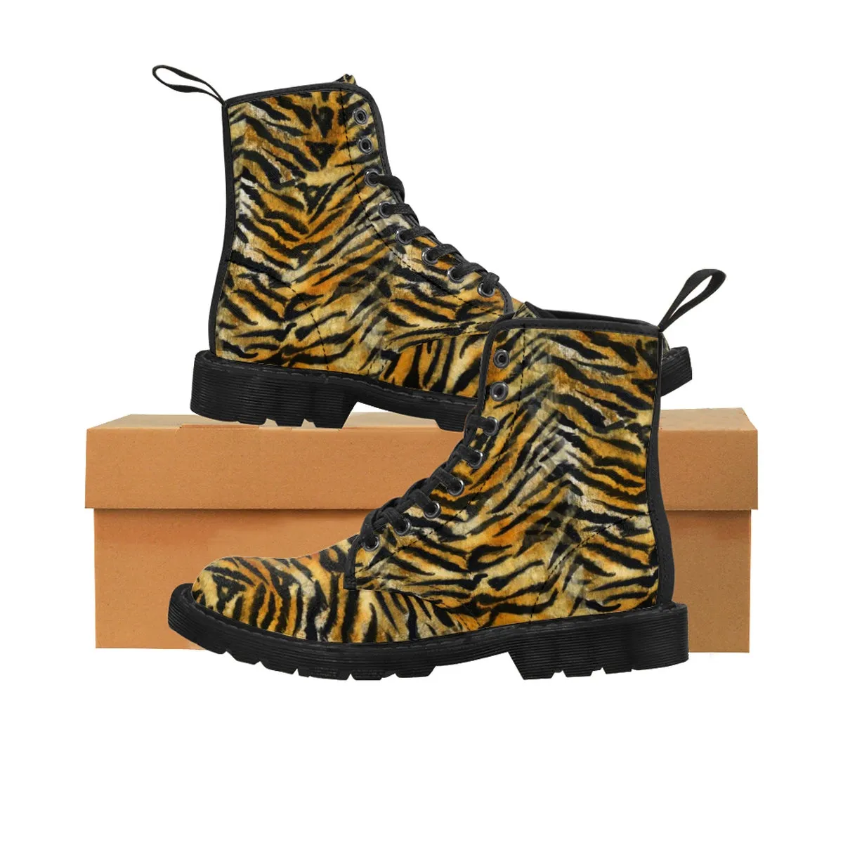 Hiking Shoes Sandals Orange Tiger Striped Men's Boots, Animal Print Designer Hiking Boots Shoes For Men