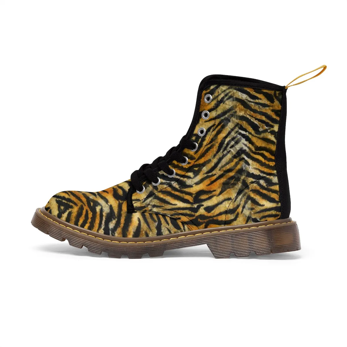 Orange Tiger Striped Men's Boots, Animal Print Designer Hiking Boots Shoes For Men Beach Hiking Shoes