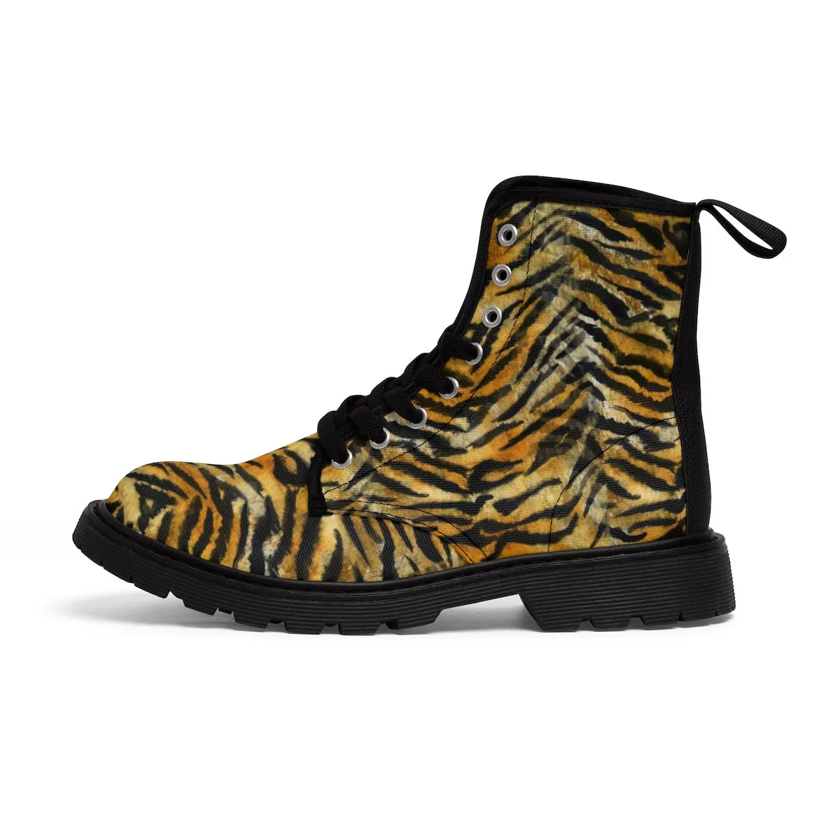 Orange Tiger Striped Men's Boots, Animal Print Designer Hiking Boots Shoes For Men Mtb Hiking Shoes
