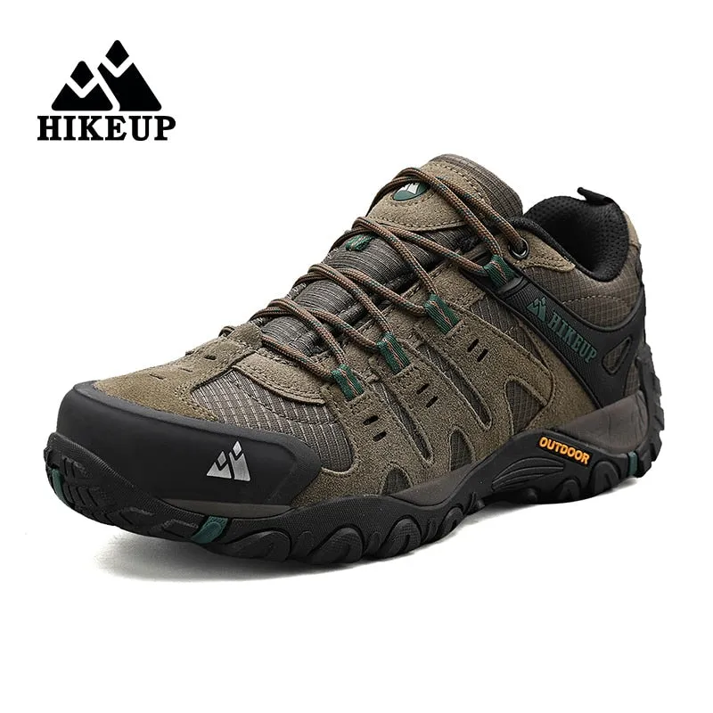 HIKEUP Men's Hiking Shoes Suede Leather Outdoor Shoes Wear-resistant Men Trekking Walking Hunting Tactical Sneakers Best Hiking Shoes For Muddy Conditions