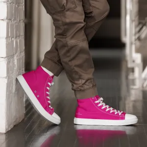 Hot Pink Men's High Tops, Solid Hot Pink Color Mens High Top Sneakers Canvas Tennis Shoes With White Laces and Faux Leather Toe Caps (US Size: 5-13) Boots With A Suit