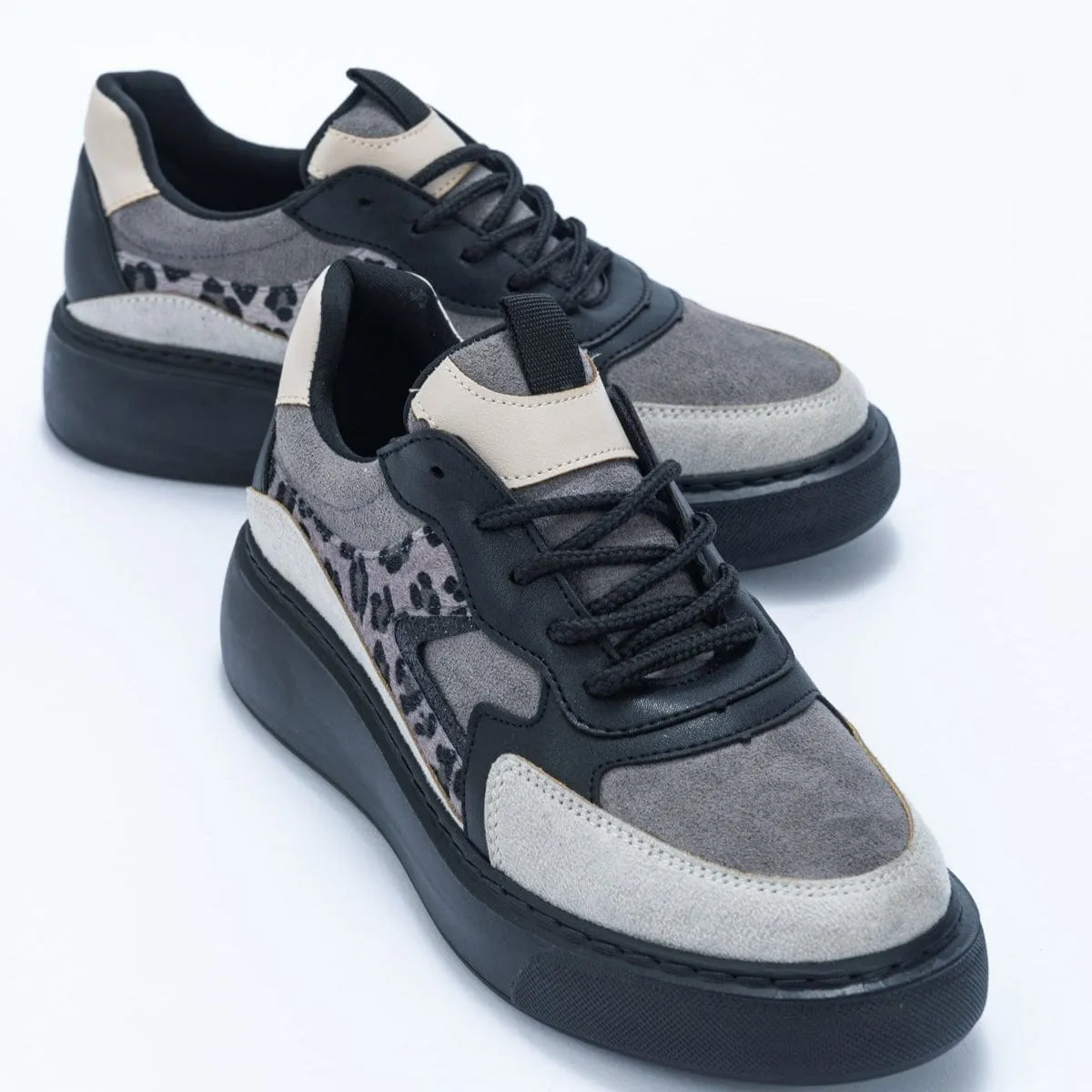 Ida Vegan Leather Platform Leopard Sneakers | Dark Grey Masai Barefoot Technology Sneakers
