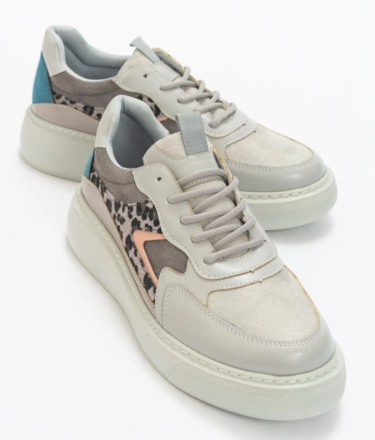 Sneakers Janesville Wi Ida Vegan Leather Platform Leopard Sneakers | Grey
