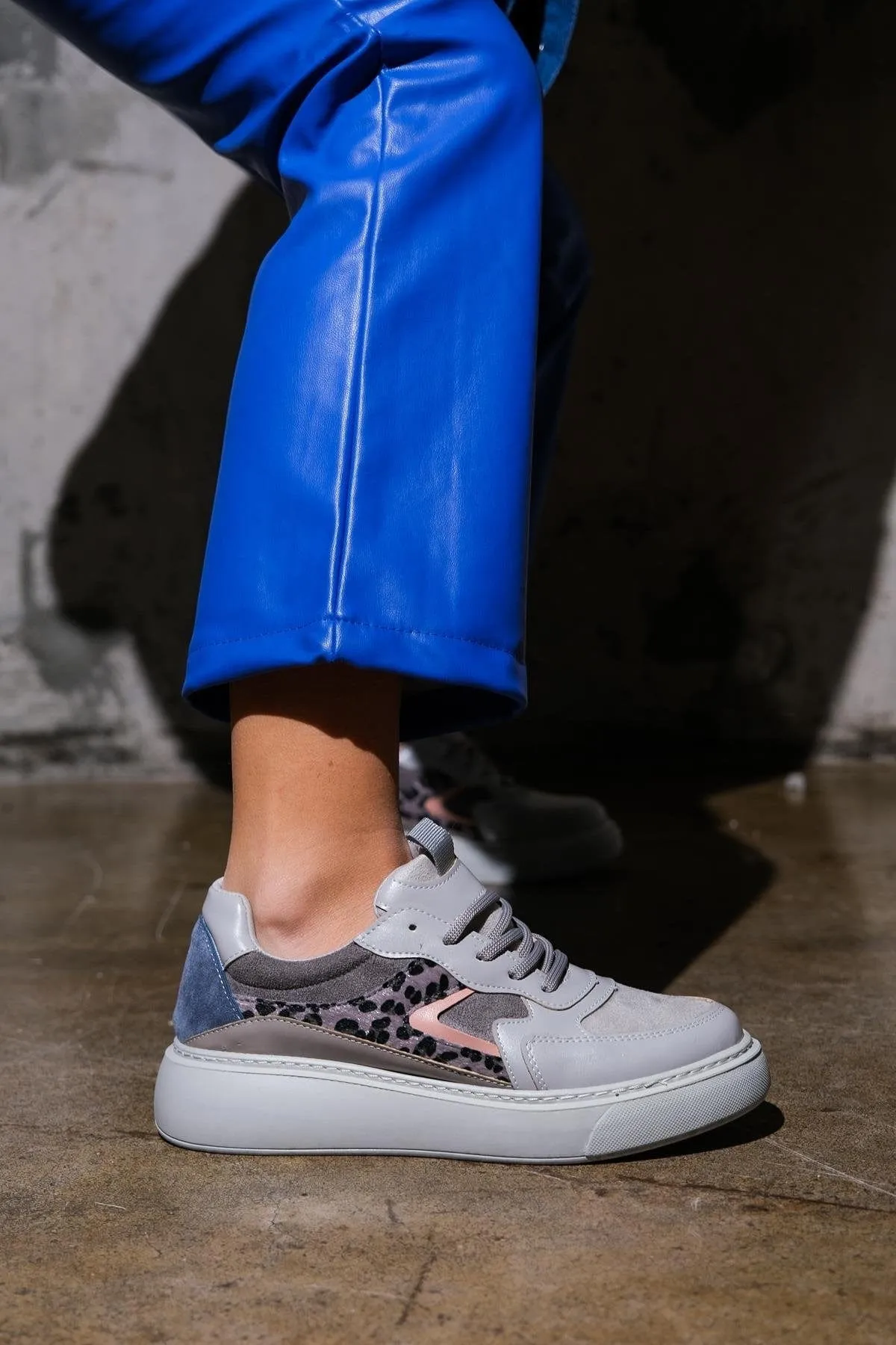 Hiking Boots Vs Sneakers Ida Vegan Leather Platform Leopard Sneakers | Grey