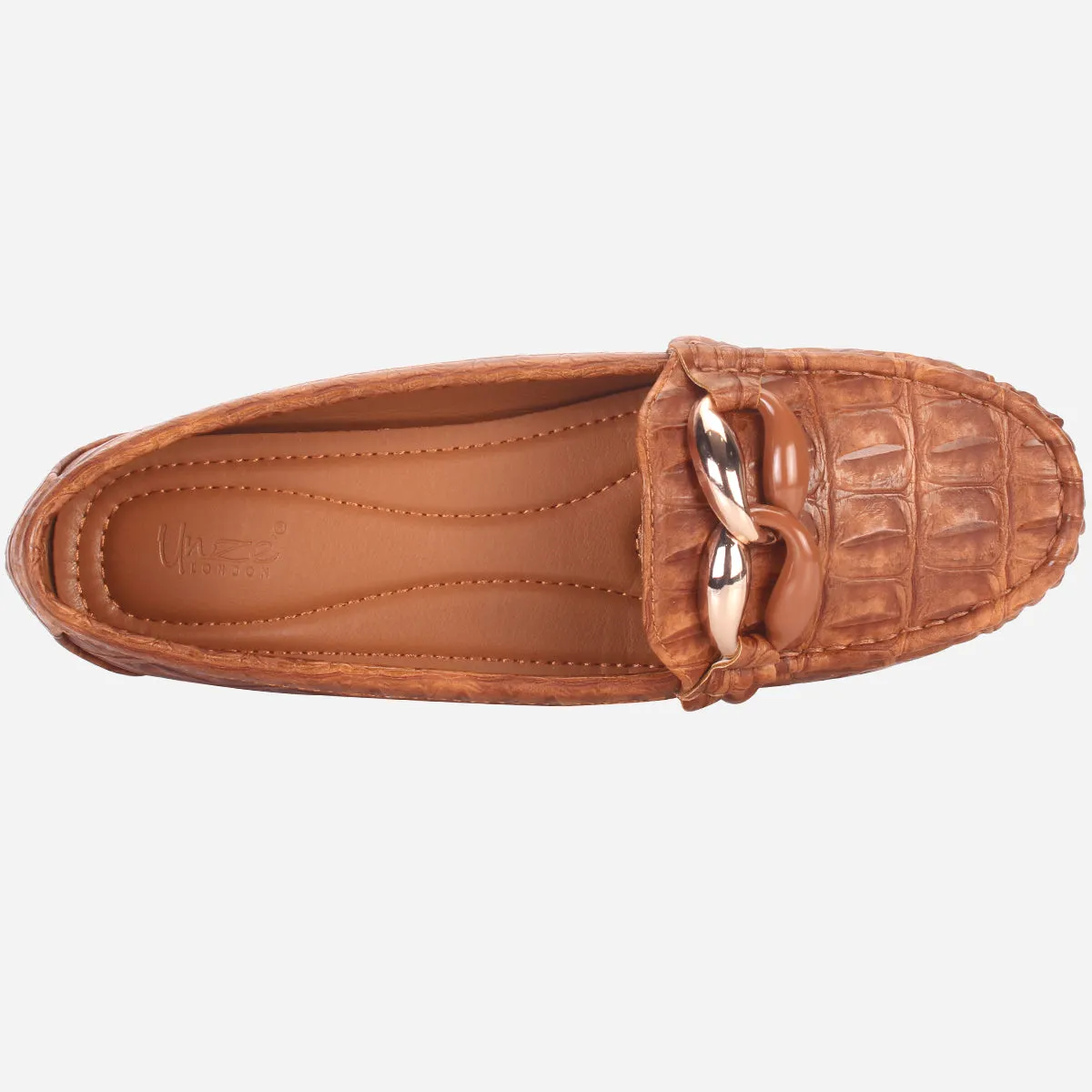 Womens "TRACEY" Flat Comfy Slide In Moccasins Two Tone Flat Shoes