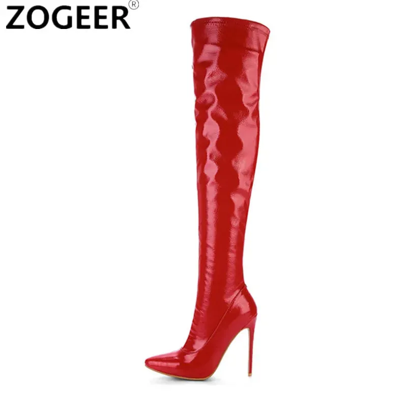 Best Waterproof And Stain Proof Shoe Spray Nightclub Elegance: Red Heel Thigh-High Boots for Crossdressers - Elastic and Sexy in Large Size 45