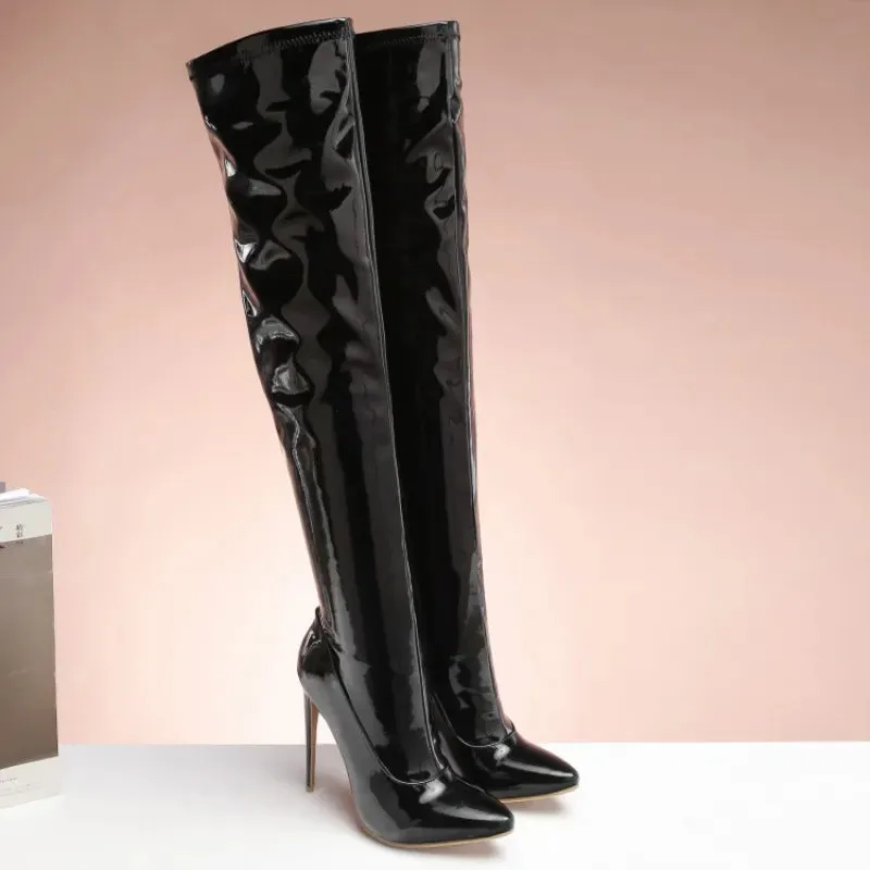 Waterproof Walking Shoes With Velcro Fastening Nightclub Elegance: Red Heel Thigh-High Boots for Crossdressers - Elastic and Sexy in Large Size 45