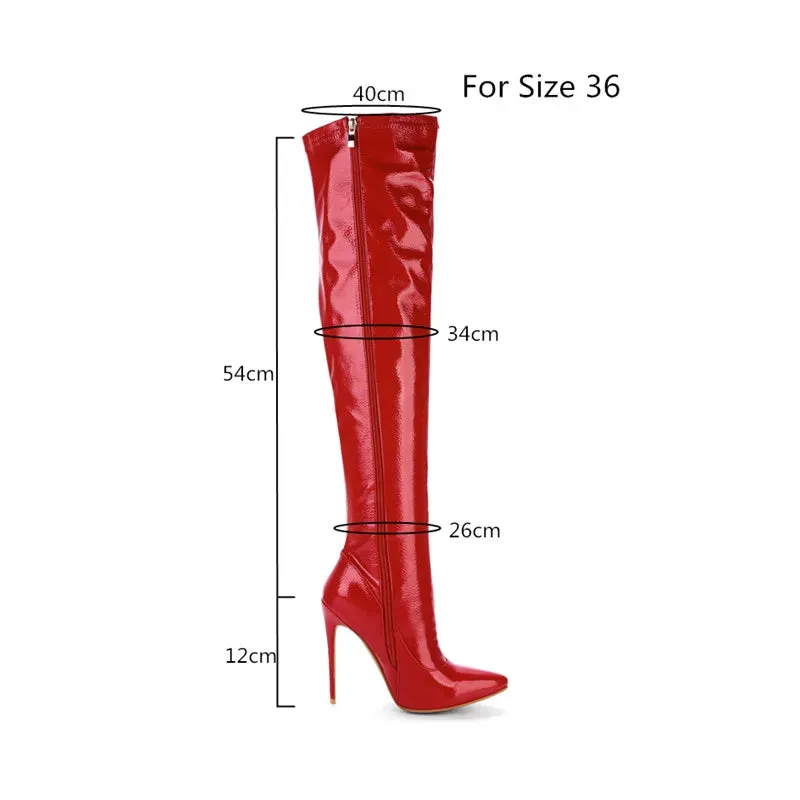 Waterproof Outdoor Work Shoes Nightclub Elegance: Red Heel Thigh-High Boots for Crossdressers - Elastic and Sexy in Large Size 45