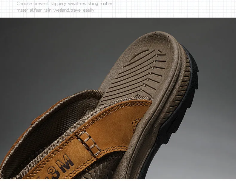 Jinquedai Genuine Cow Leather Shoes Men Sandals Mens Flip Flops Men's Casual Shoes Classic Massage Beach Slippers Anti-slip Summer Slippers Washing Instructions