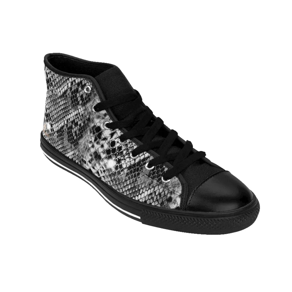 Grey Snake Print Men's Sneakers, Men's Tennis Shoes, Reptile Print Designer Best High-tops For Men Orthopedic Work Boots