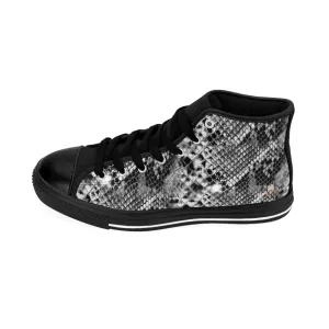 Grey Snake Print Men's Sneakers, Men's Tennis Shoes, Reptile Print Designer Best High-tops For Men Boots With Snakes
