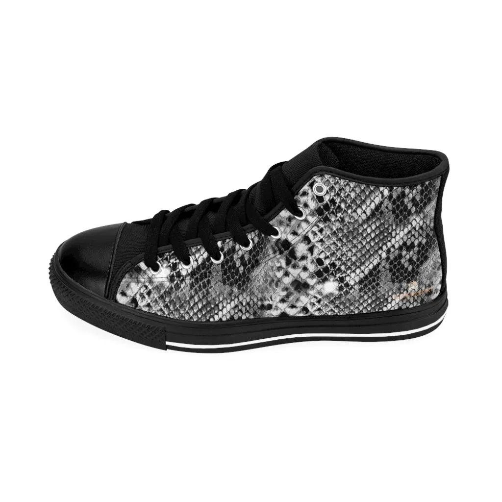 Grey Snake Print Men's Sneakers, Men's Tennis Shoes, Reptile Print Designer Best High-tops For Men Cycle Boots