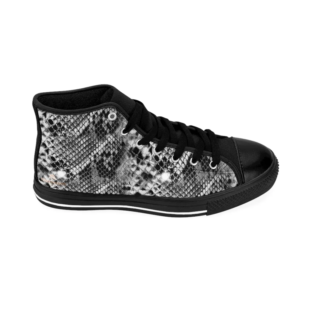 Grey Snake Print Men's Sneakers, Men's Tennis Shoes, Reptile Print Designer Best High-tops For Men Boots Ankle