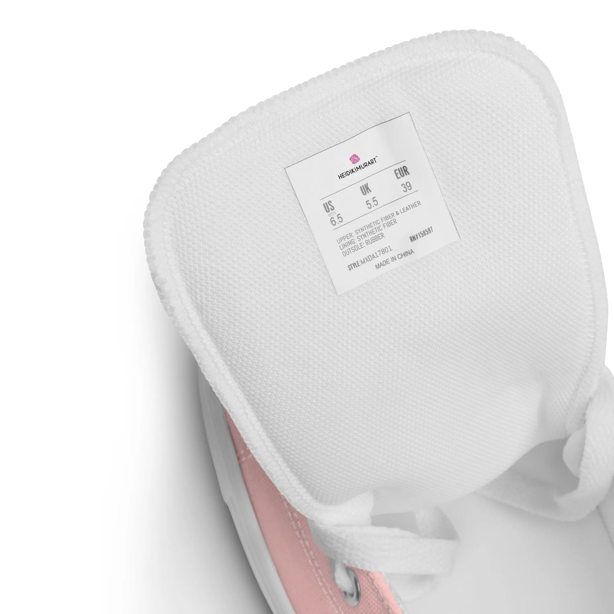 Pastel Pink Men's High Tops, Solid Color Mens high top canvas shoes Mickey Bunny Boots