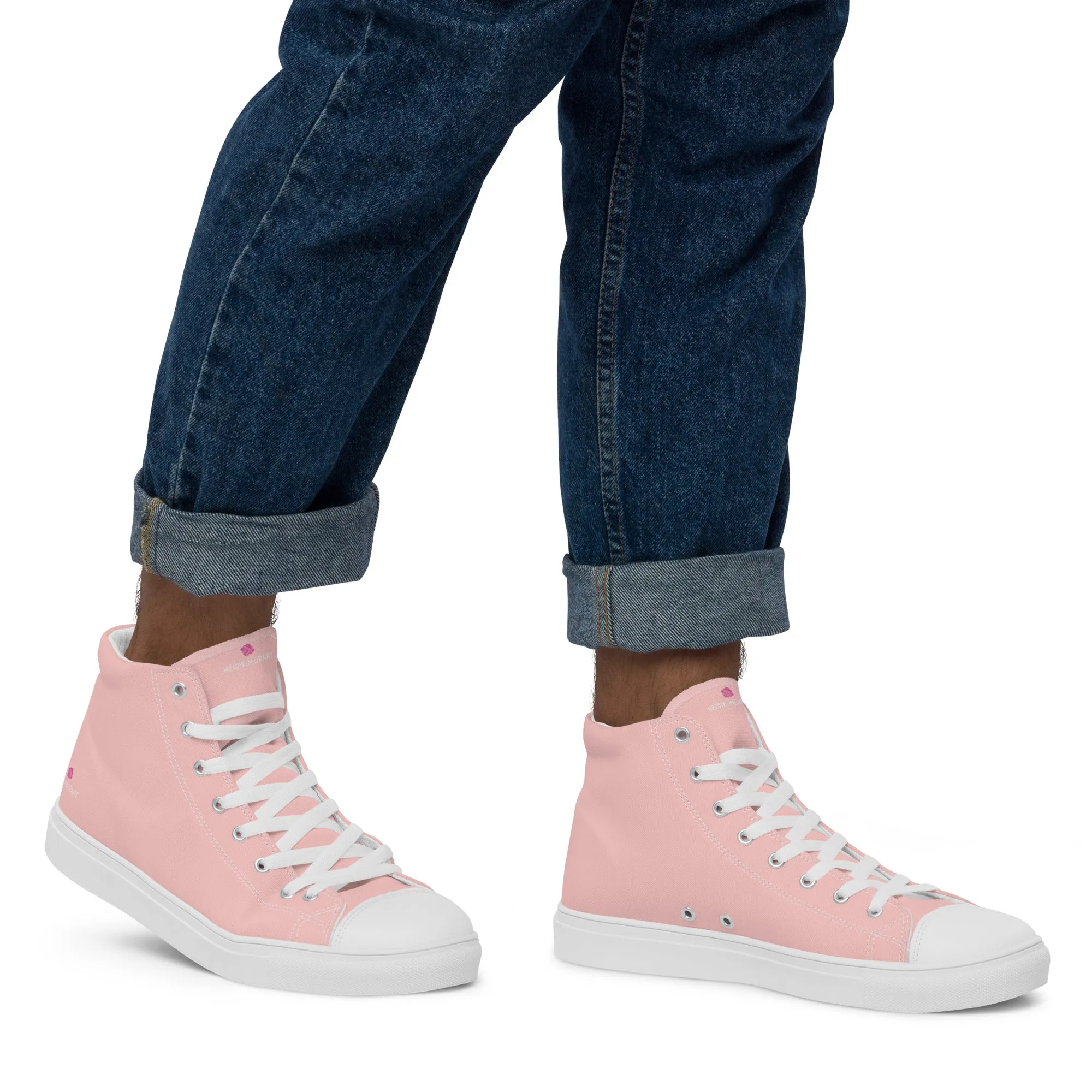 Pastel Pink Men's High Tops, Solid Color Mens high top canvas shoes Crepe Sole Cowboy Boots