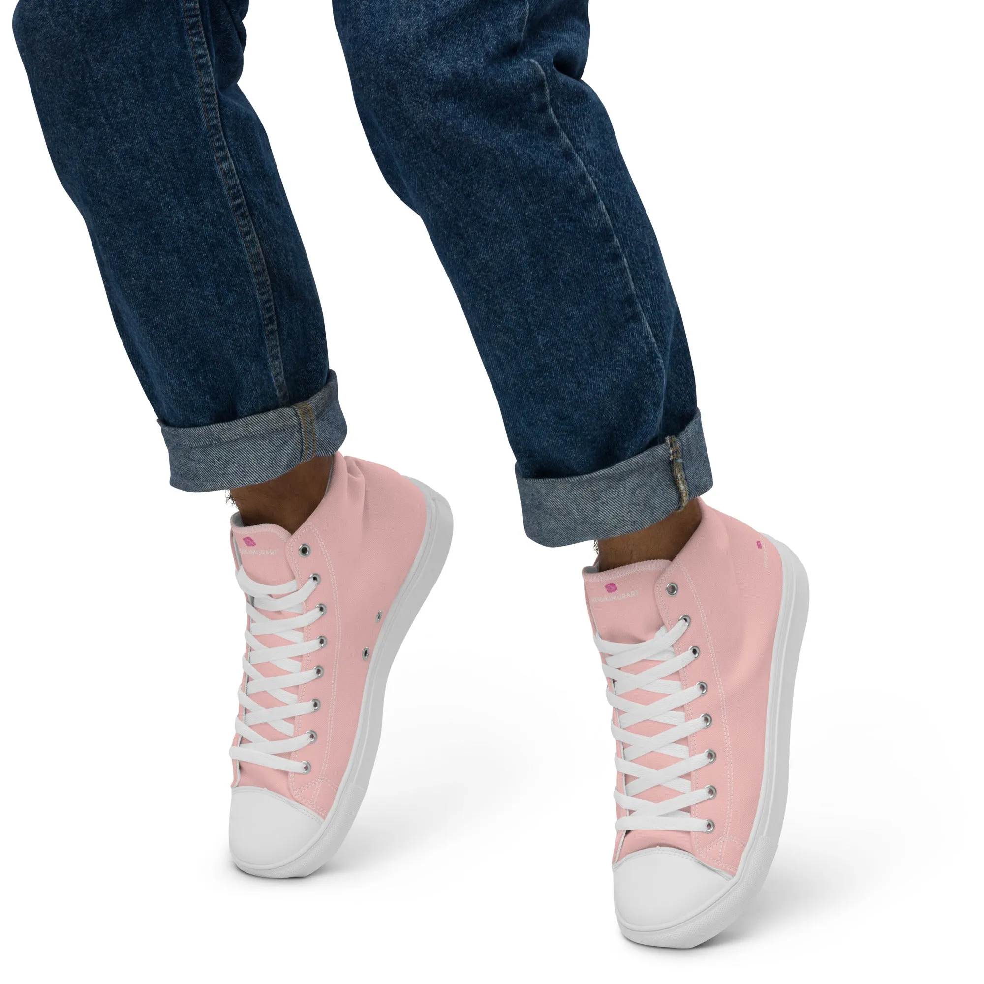Pastel Pink Men's High Tops, Solid Color Mens high top canvas shoes Trickers Boots