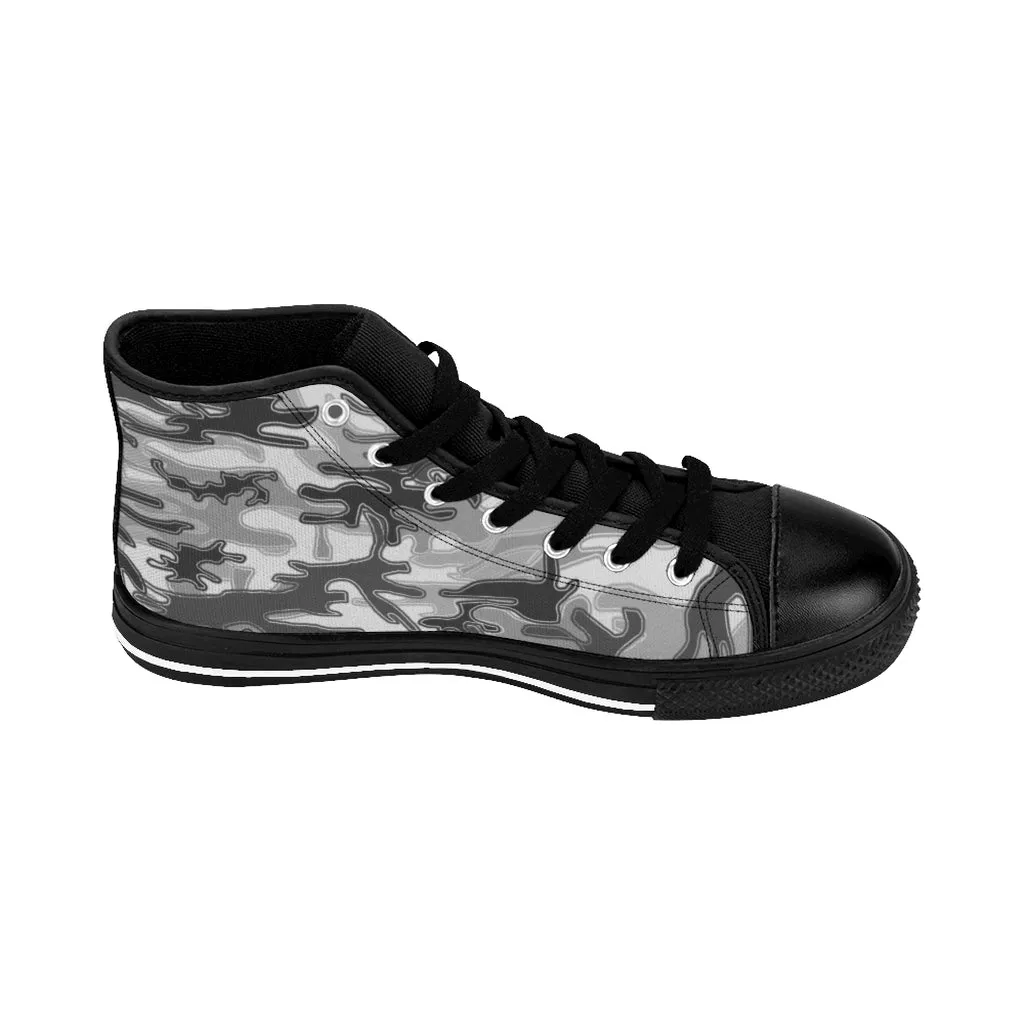 Light Grey Camo High-top Sneakers, Camouflage Military Men's Designer Tennis Running Shoes High Thigh Boots