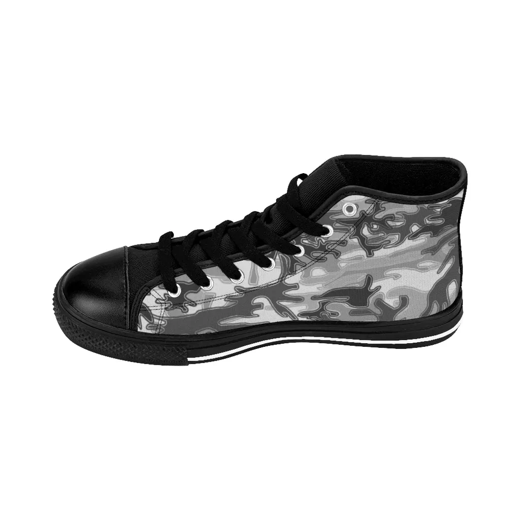Rebel Flag Boots Light Grey Camo High-top Sneakers, Camouflage Military Men's Designer Tennis Running Shoes