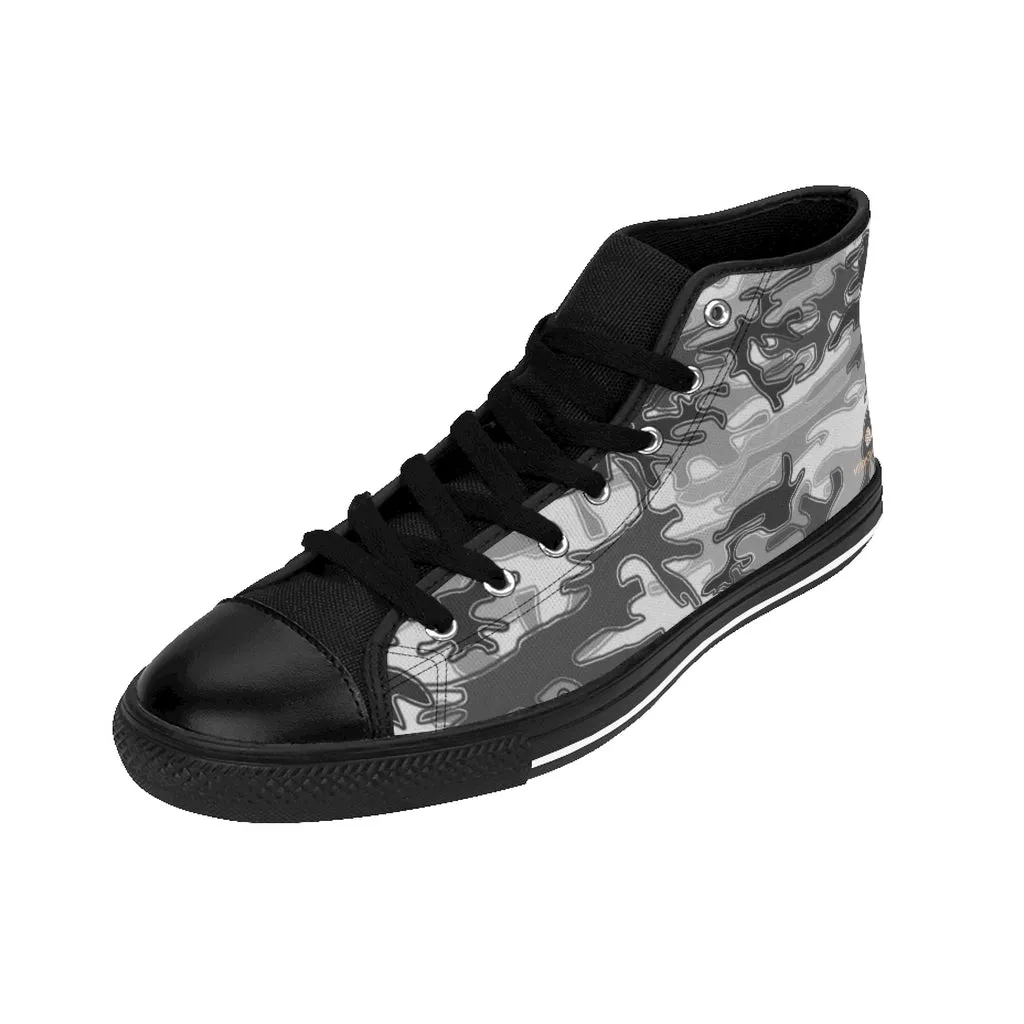 Boots In The Fall Light Grey Camo High-top Sneakers, Camouflage Military Men's Designer Tennis Running Shoes
