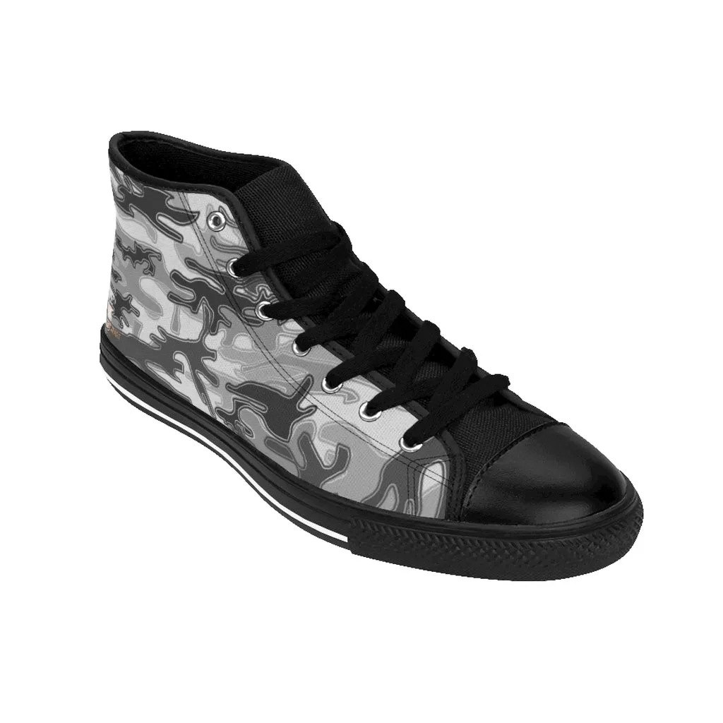 Wide Leg Knee High Boots Light Grey Camo High-top Sneakers, Camouflage Military Men's Designer Tennis Running Shoes