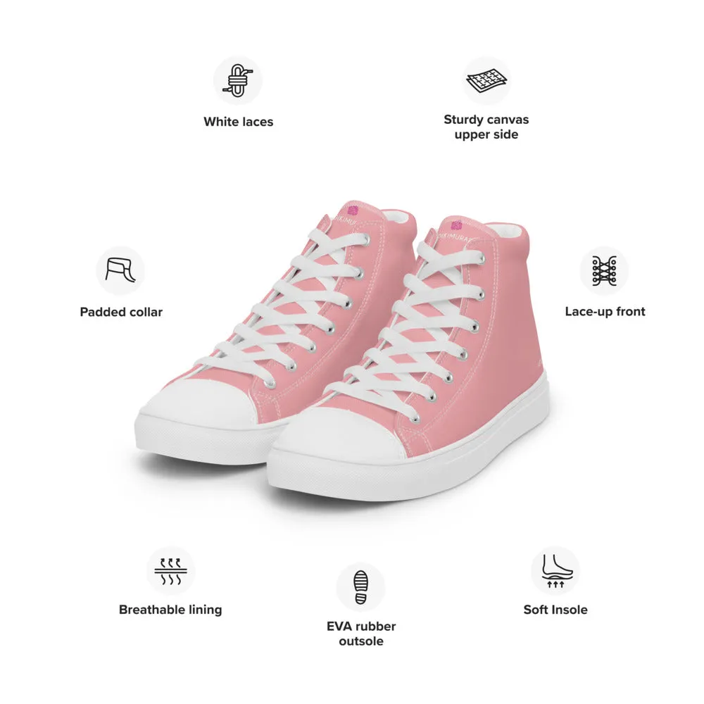 Light Pink Men's Sneakers, Modern Minimalist Best Solid Color Canvas High Top Shoes For Men Macy Boots