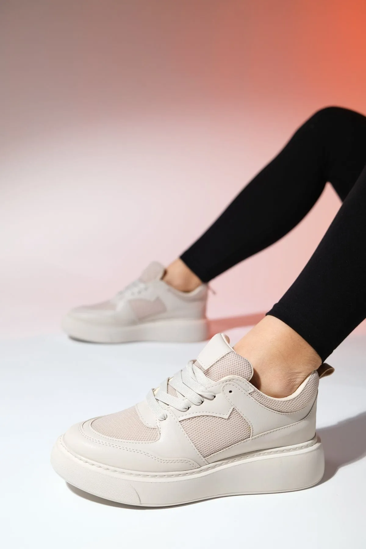 Ingrid Vegan Leather Platform Sneakers | Beige Awesome Sneakers
