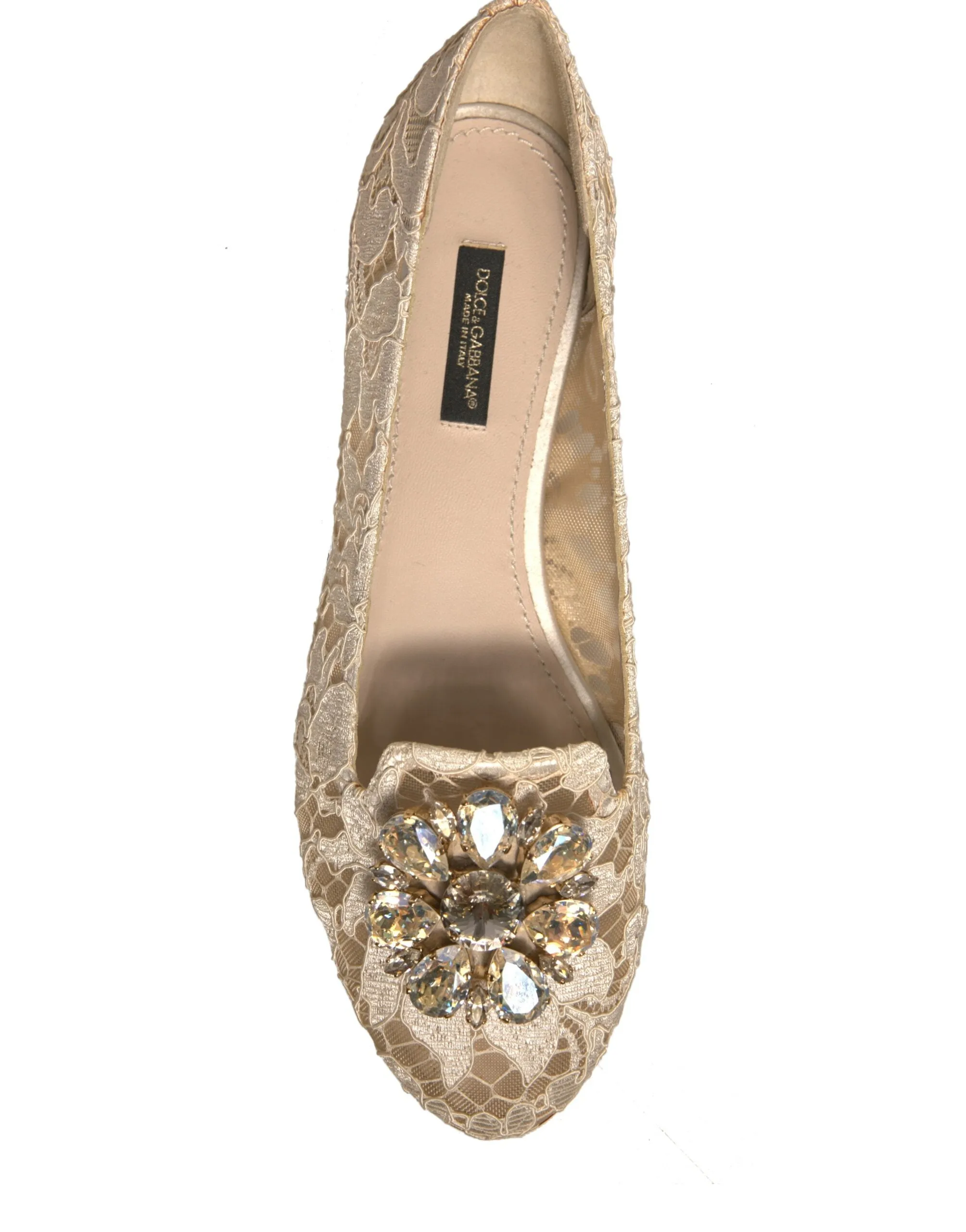 White Dress Flats Shoes Dolce & Gabbana Beige Crystal Loafer Lace Ballet Flats Shoes