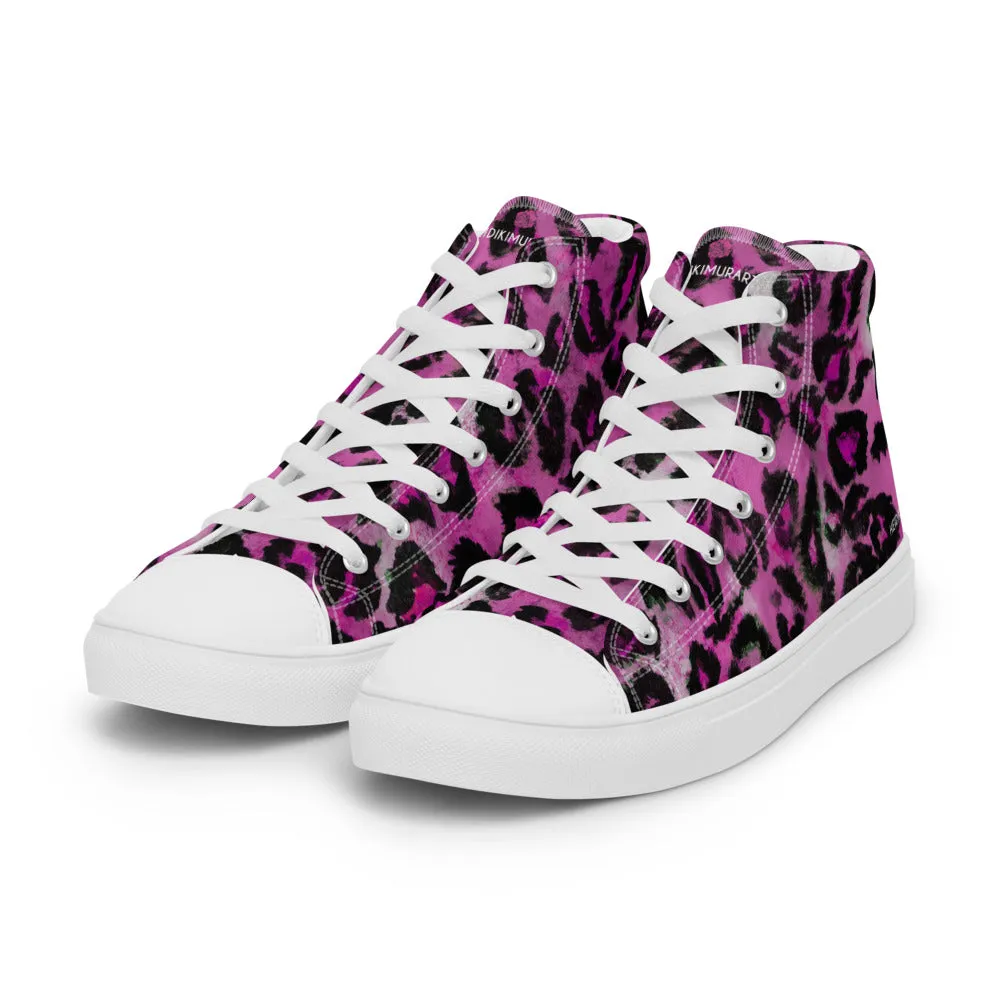 Pink Leopard Men's Sneakers, Animal Print High Top Canvas Stylish Fashion Tennis Shoes For Men Western Boots For Sale