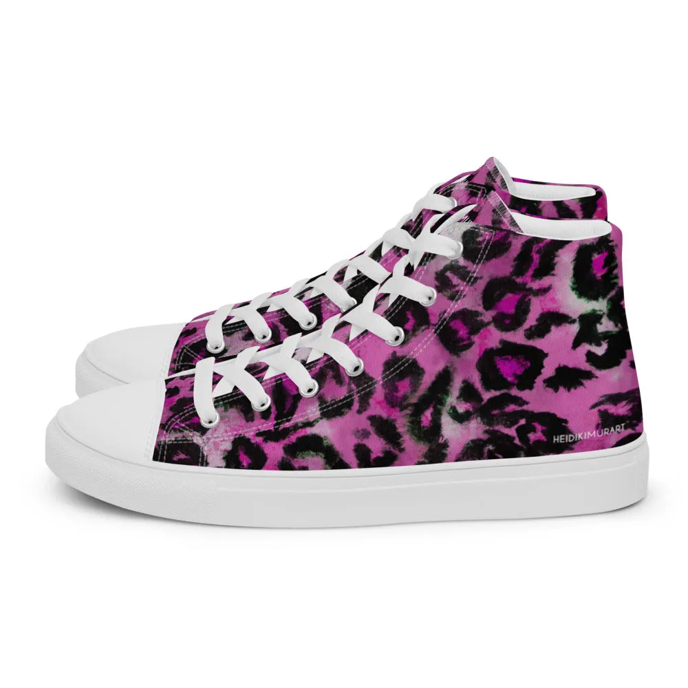 Ugg Fold Over Boots Pink Leopard Men's Sneakers, Animal Print High Top Canvas Stylish Fashion Tennis Shoes For Men